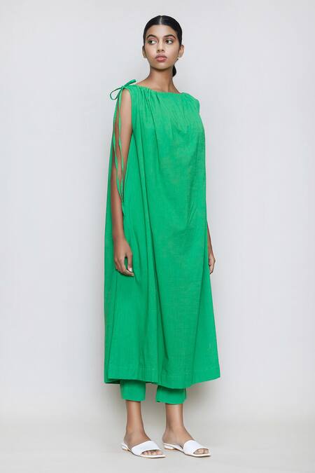 MATI_Green Cotton Boat Midi Tunic_Online_at_Aza_Fashions