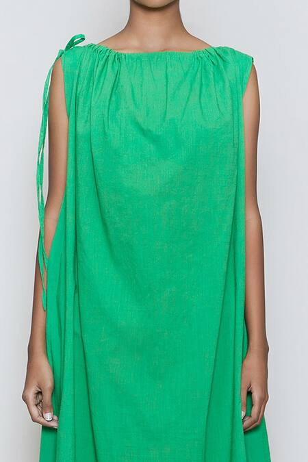 Buy_MATI_Green Cotton Boat Midi Tunic_Online_at_Aza_Fashions