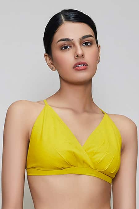 Buy Yellow Cotton V Neck Tie-up Bralette For Women by Mati Online at Aza  Fashions.