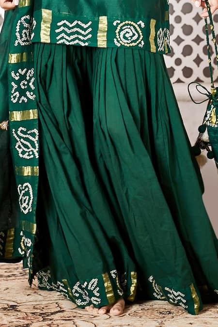 Buy_Pink City By Sarika_Green Organic Cotton, Silk Chanderi Round Kurta Gharara Set _Online_at_Aza_Fashions