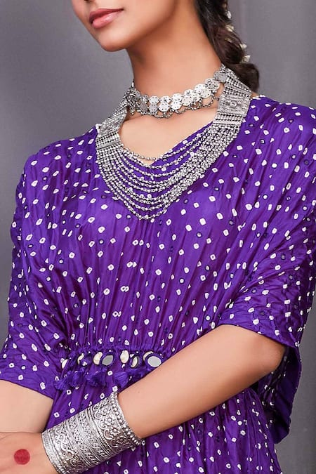 Shop Pink City By Sarika Purple Silk V Neck Kaftan Tunic Set at Aza Fashions Shop_Pink City By Sarika_Purple Silk V Neck Kaftan Tunic Set _at_Aza_Fashions