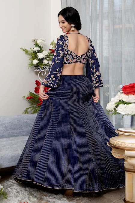 Asha Gautam Banarasi Organza Stripe Pattern Lehenga Set 