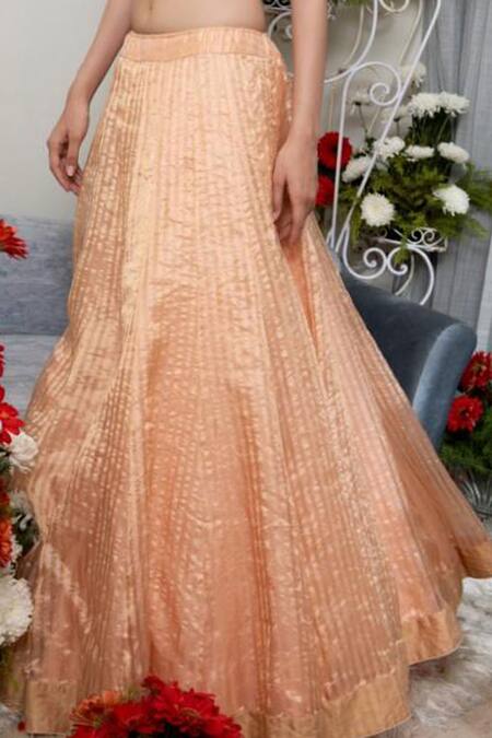 Buy Asha Gautam Peach Banarasi Zari Organza V Neck Lehenga Set Online at Aza Fashions Buy_Asha Gautam_Peach Banarasi Zari Organza V Neck Lehenga Set_Online_at_Aza_Fashions