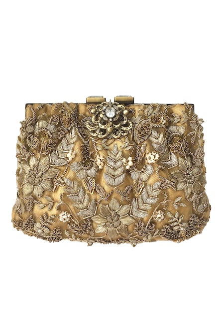 Kokommo Gold Embroidery, Sequins Floral Fleur Clutch