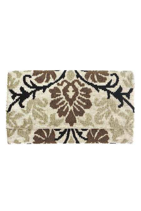 Kokommo White Embellished Bella Beaded Flap Clutch