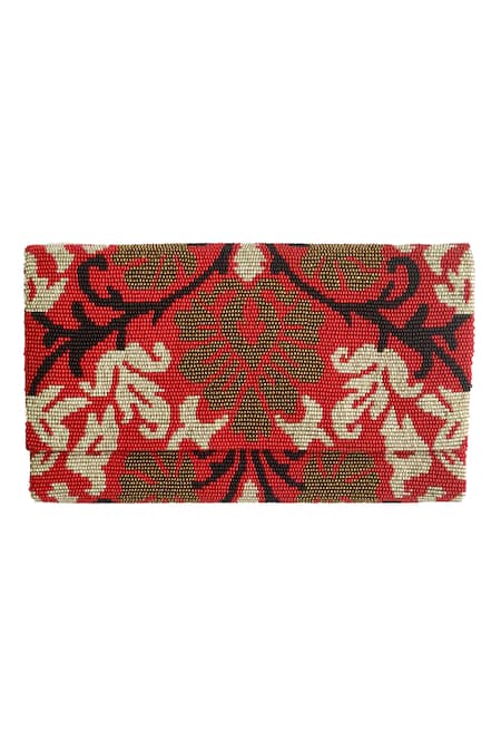 Kokommo Red Embroidery, Beads Bella Flap Clutch