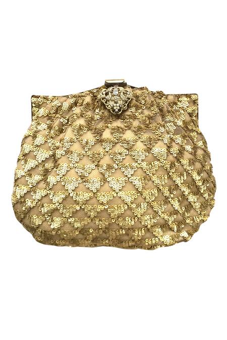 Shop Kokommo Gold Embellished Sequin Clutch at Aza Fashions Shop_Kokommo_Gold Embellished Sequin Clutch _at_Aza_Fashions
