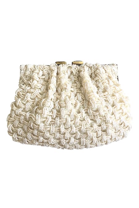 Kokommo White Handwoven Bead Clutch