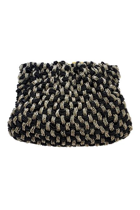 Shop Kokommo Black Handwoven Bead Clutch at Aza Fashions Shop_Kokommo_Black Handwoven Bead Clutch _at_Aza_Fashions