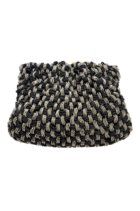 Kokommo Black Handwoven Bead Clutch