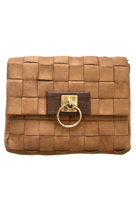 Shop Kokommo Brown Handwoven Palermo Flap Clutch at Aza Fashions Shop_Kokommo_Brown Handwoven Palermo Flap Clutch _at_Aza_Fashions