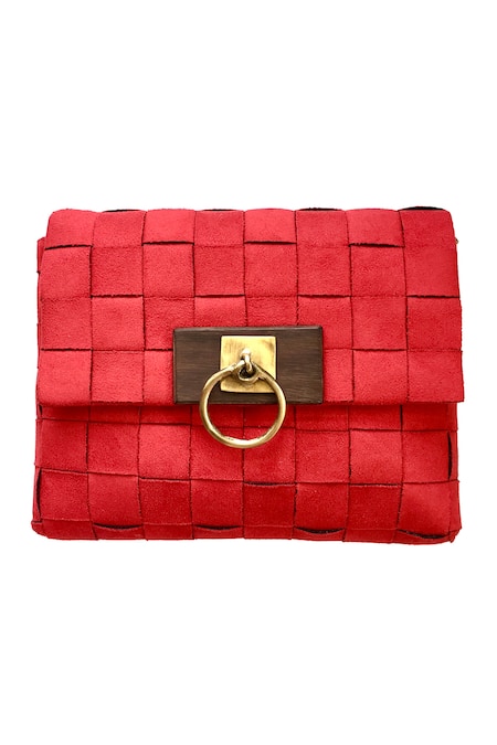 Shop Kokommo Red Handwoven Palermo Flap Clutch at Aza Fashions Shop_Kokommo_Red Handwoven Palermo Flap Clutch _at_Aza_Fashions