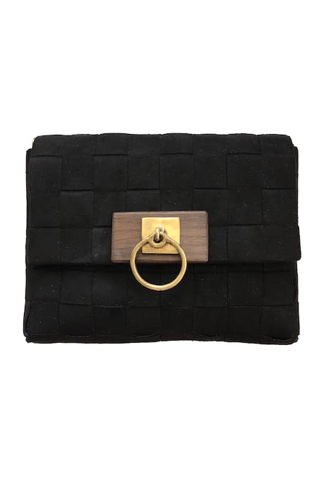 Shop Kokommo Black Handwoven Palermo Flap Clutch at Aza Fashions Shop_Kokommo_Black Handwoven Palermo Flap Clutch _at_Aza_Fashions