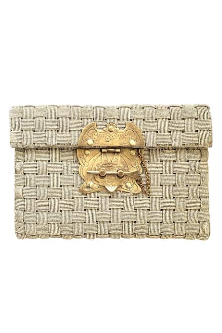 Kokommo Silver Embroidery Handwoven Mandarin Flap Clutch