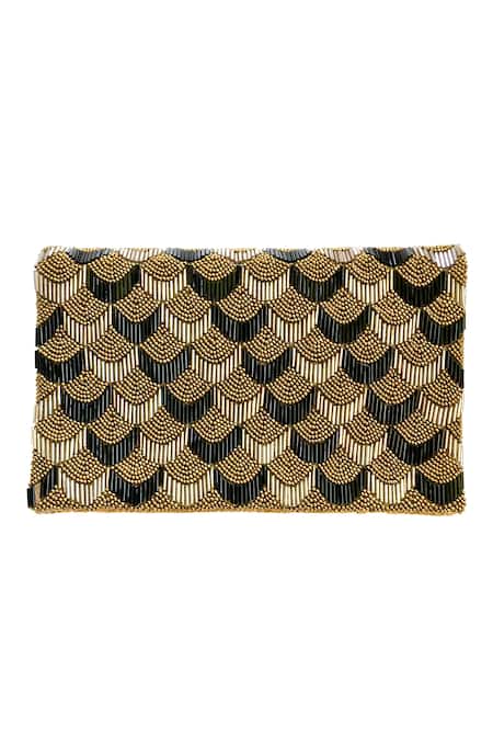 Shop Kokommo Black Embellished Velvet Flapper Bead Clutch at Aza Fashions Shop_Kokommo_Black Embellished Velvet Flapper Bead Clutch _at_Aza_Fashions