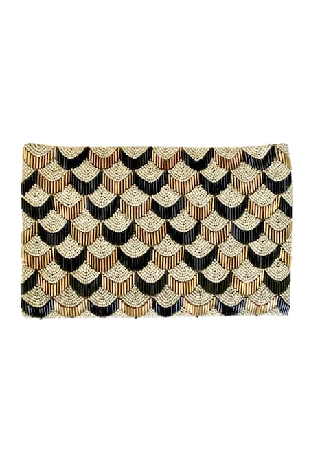 Kokommo Black Embellished Velvet Flapper Bead Clutch