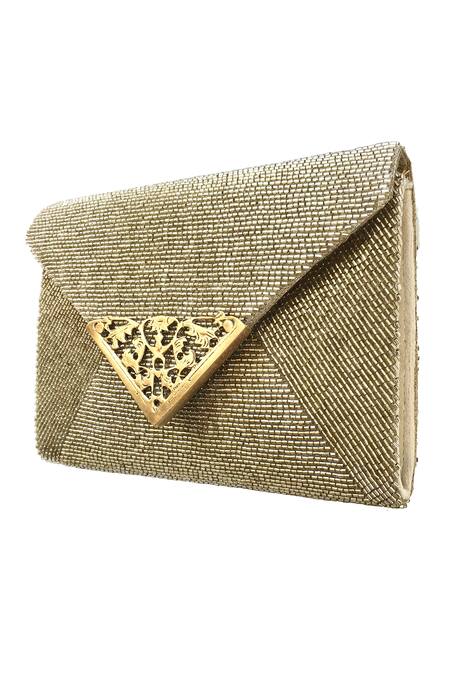 Shop Kokommo Silver Embellished Beaded Jardin Flap Clutch at Aza Fashions Shop_Kokommo_Silver Embellished Beaded Jardin Flap Clutch _at_Aza_Fashions