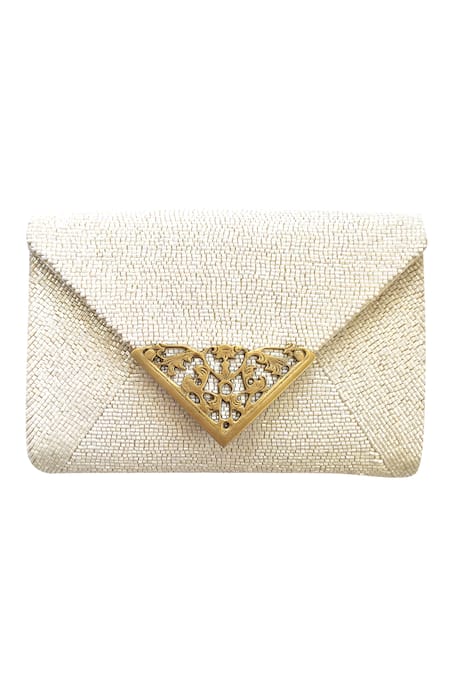 Kokommo White Embellished Beaded Jardin Flap Clutch