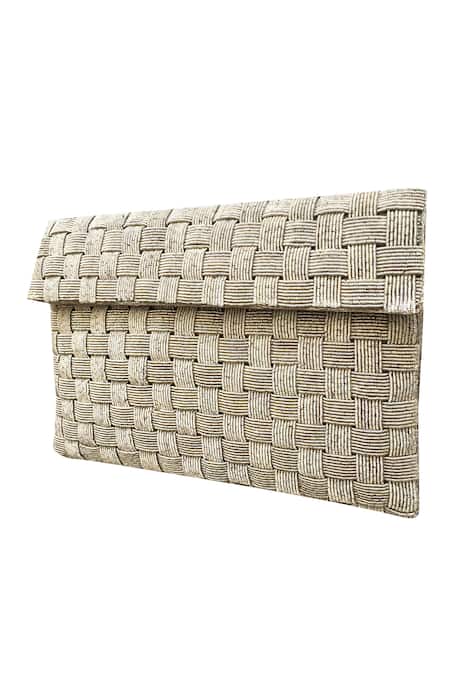 Kokommo Silver Embellished Handwoven Mandarin Flap Clutch