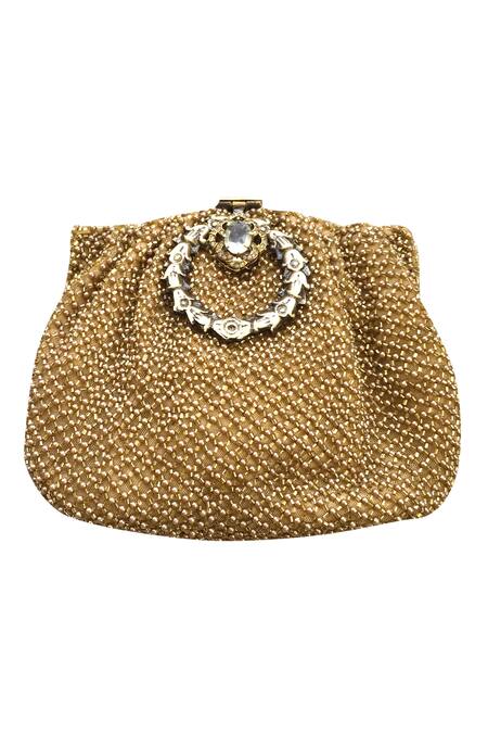 Shop Kokommo Beige Embellished Bead Amalia Clutch at Aza Fashions Shop_Kokommo_Beige Embellished Bead Amalia Clutch _at_Aza_Fashions