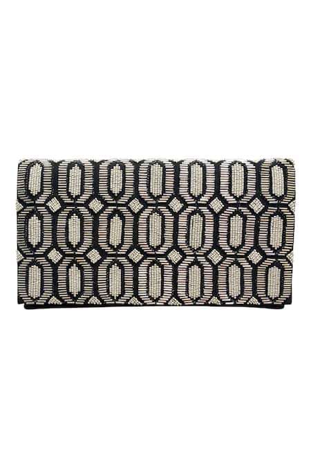 Shop Kokommo Black Embellished Beaded Gatsby Clutch at Aza Fashions Shop_Kokommo_Black Embellished Beaded Gatsby Clutch _at_Aza_Fashions