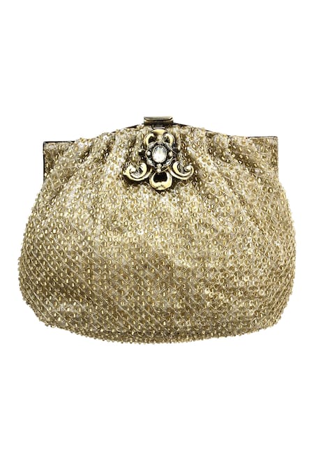 Kokommo Gold Embellished Moonbeam Beaded Clutch