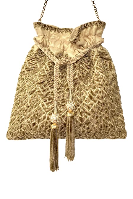 Kokommo Gold Embellished Bead Potli Bag