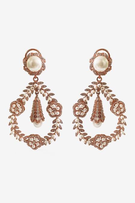 PRERTO_Gold Plated Swarovski Crystal Cynthia Floral Danglers_Online_at_Aza_Fashions