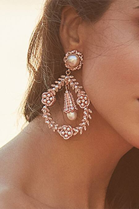 Buy_PRERTO_Gold Plated Swarovski Crystal Cynthia Floral Danglers_Online_at_Aza_Fashions