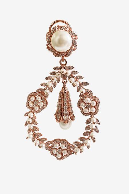 Shop_PRERTO_Gold Plated Swarovski Crystal Cynthia Floral Danglers_Online_at_Aza_Fashions