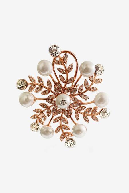 Shop_PRERTO_Gold Plated Pearls, Stones Floral Swarovski Stud Earrings_Online_at_Aza_Fashions