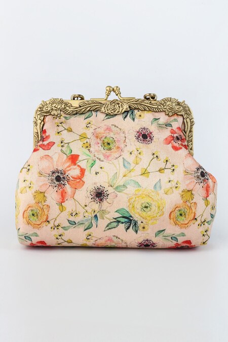 Vareli Bafna Pink Printed Bagh Floral Clutch With Sling