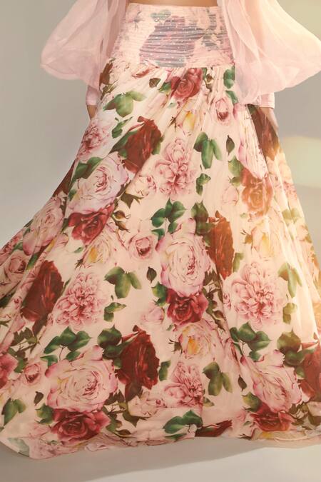 Buy Shehlaa Khan Pink Organza, Crepe Sweetheart Neck Printed Off Shoulder Blouse And Lehenga Set Online at Aza Fashions Buy_Shehlaa Khan_Pink Organza, Crepe Sweetheart Neck Printed Off Shoulder Blouse And Lehenga Set _Online_at_Aza_Fashions