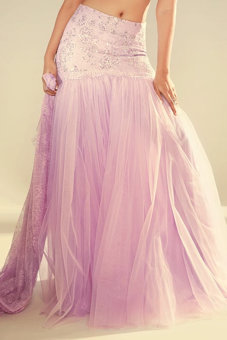 Shehlaa Khan Purple Tulle Sweetheart Neck Embroidered Lehenga Set Online at Aza Fashions Shehlaa Khan_Purple Tulle Sweetheart Neck Embroidered Lehenga Set _Online_at_Aza_Fashions
