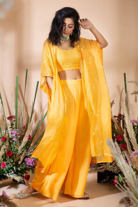 Bhumika Grover Yellow Embellished Blouse And Palazzo Set Online at Aza Fashions Bhumika Grover_Yellow Embellished Blouse And Palazzo Set _Online_at_Aza_Fashions