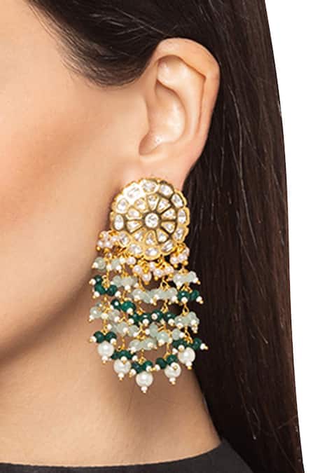 Buy_HRISHA_Gold Plated Stones, Beads Tiered Drop Danglers _Online_at_Aza_Fashions