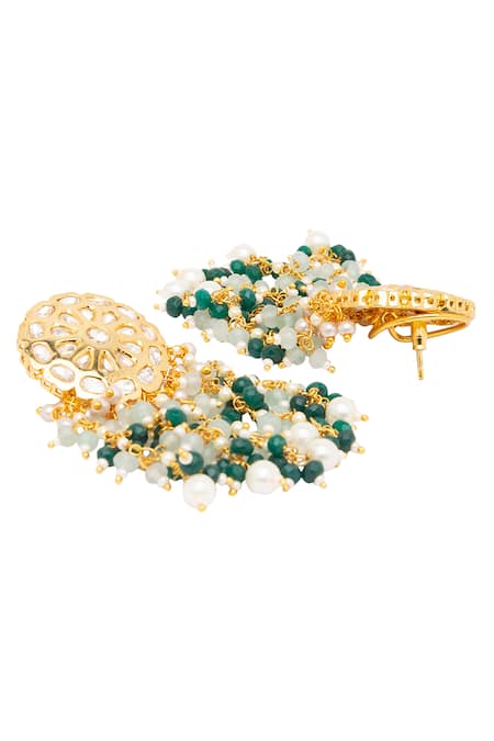 HRISHA_Gold Plated Stones, Beads Tiered Drop Danglers _Online_at_Aza_Fashions