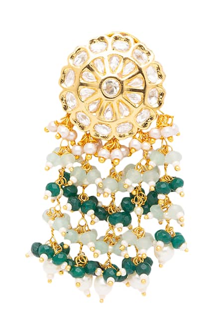 Shop_HRISHA_Gold Plated Stones, Beads Tiered Drop Danglers _Online_at_Aza_Fashions