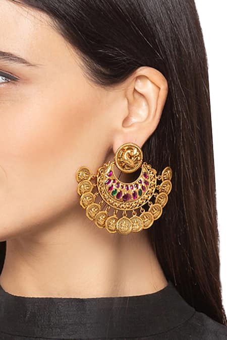 Buy HRISHA Gold Plated Stone Carved Chandbalis Online at Aza Fashions Buy_HRISHA_Gold Plated Stone Carved Chandbalis _Online_at_Aza_Fashions