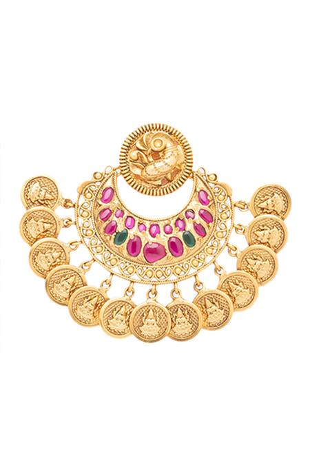 Shop HRISHA Gold Plated Stone Carved Chandbalis Online at Aza Fashions Shop_HRISHA_Gold Plated Stone Carved Chandbalis _Online_at_Aza_Fashions