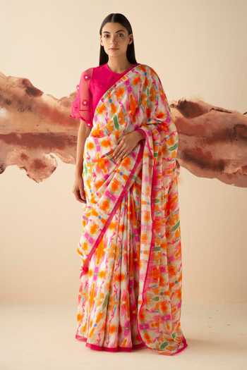 Kanelle_Multi Color Cotton Silk Printed Saree_Online_at_Aza_Fashions