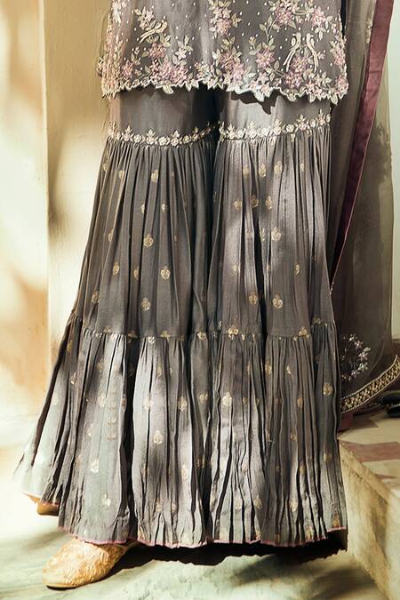 Shop_Matsya_Grey Chanderi Silk Scoop Neck Kurta Set _Online_at_Aza_Fashions