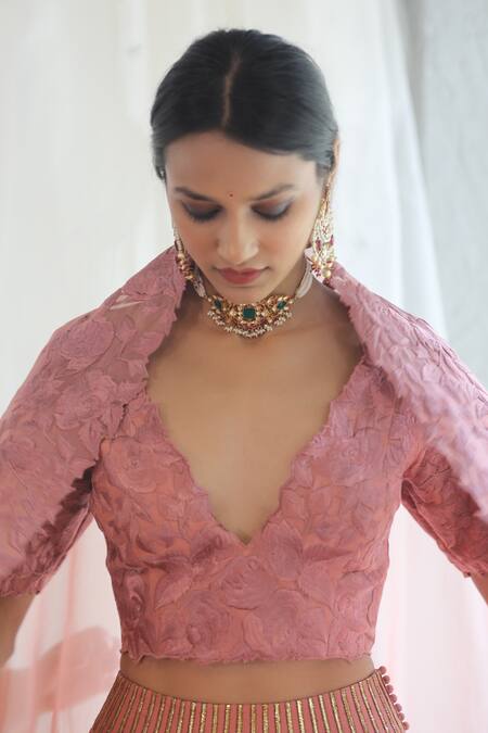 Aikeyah_Pink Organza Lehenga Set_Online_at_Aza_Fashions