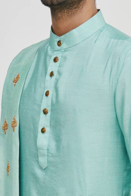 Gaurav Katta_Blue Cotton Silk Embroidered Draped Kurta _at_Aza_Fashions