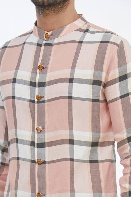 Gaurav Katta_Pink Cotton Wool Checkered Shirt _at_Aza_Fashions