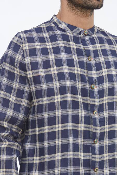 Gaurav Katta_Blue Cotton Wool Checkered Shirt _at_Aza_Fashions