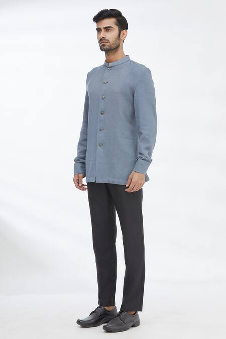 Shop Gaurav Katta Blue Cotton Shirt Online at Aza Fashions Shop_Gaurav Katta_Blue Cotton Shirt _Online_at_Aza_Fashions