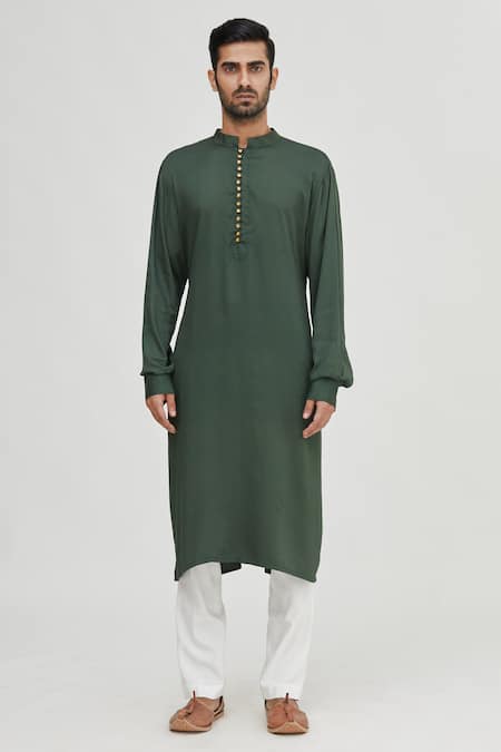 Gaurav Katta_Green Modal Cotton Kurta _Online_at_Aza_Fashions