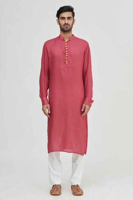 Gaurav Katta_Maroon Modal Cotton Kurta _Online_at_Aza_Fashions