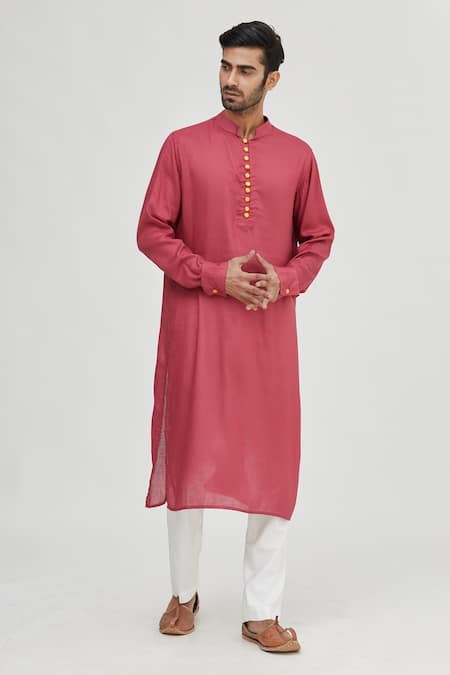 Buy_Gaurav Katta_Maroon Modal Cotton Kurta _Online_at_Aza_Fashions